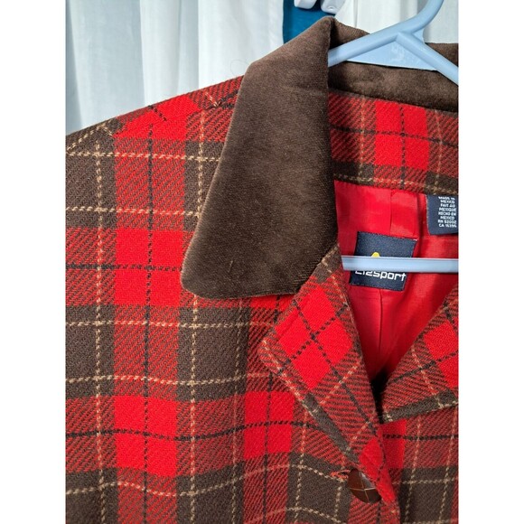 Vintage Liz Red Brown Equestrian Plaid Lined Wool Blend Riding Jacket Blazer 10 - Picture 2 of 12